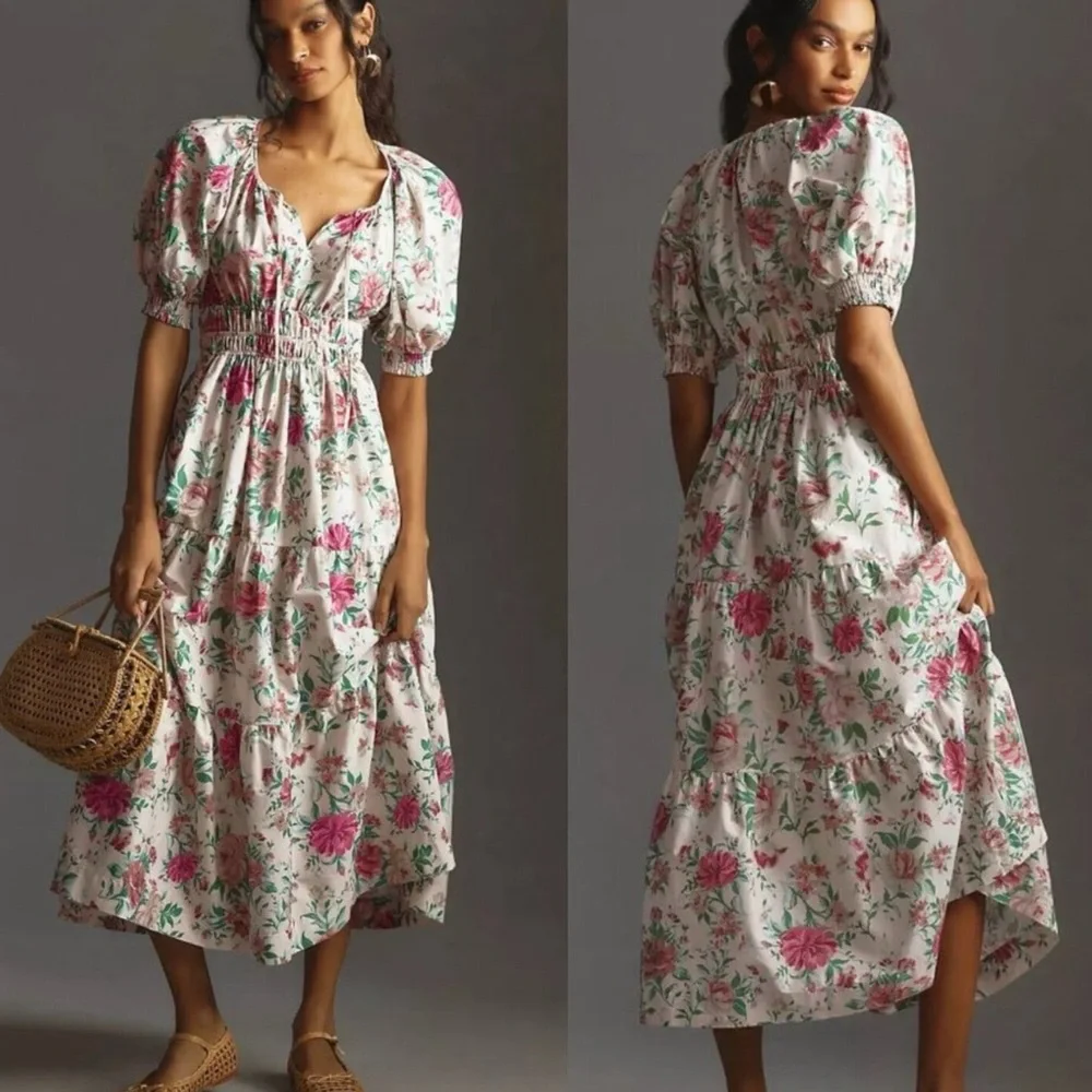 Anthropologie Puff Sleeve Somerset Midi Dress - Picture 1 of 5